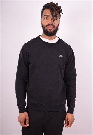 LACOSTE MENS VINTAGE SWEATSHIRT JUMPER MEDIUM BLACK 90S