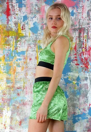SHORTS & TOP CO-ORDINATES IN GREEN VELVET