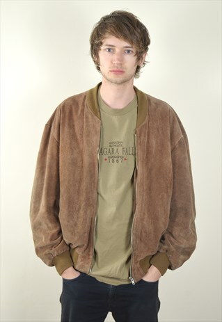 80S VINTAGE HEAVYWEIGHT BROWN SUEDE BOMBER JACKET