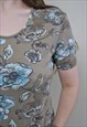 FLORAL PATTERN TEE SHIRT, VINTAGE FLOWERS PULLOVER SHIRT