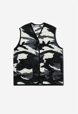 Vintage Y2K 00s oversized  b&w camo gilet