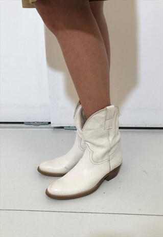 VINTAGE WESTERN LEATHER BOOTS COWGIRL WHITE NEW