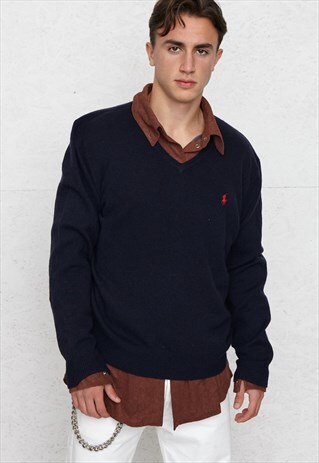 VINTAGE BLUE POLO RALPH LAUREN ROUND NECK KNIT JUMPER
