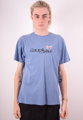 REEBOK MENS VINTAGE T-SHIRT TOP SMALL BLUE 90S
