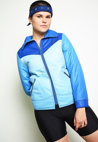 VINTAGE 70'S RETRO BLUE BLOCK SPORTS SKIING JACKET TOP
