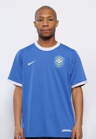 VINTAGE NIKE LOGO BRAZIL FOOTBALL T-SHIRT BLUE