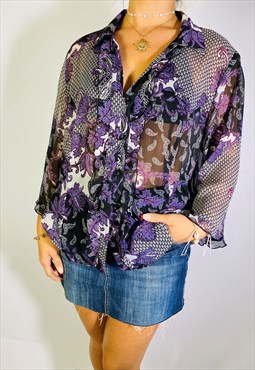 Vintage Size L Y2K Floral Embellished Top In Multi