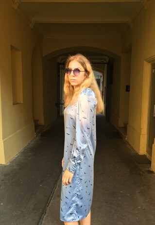 VINTAGE 80' BEAUTIFUL BIRDS PATTERNED DRESS