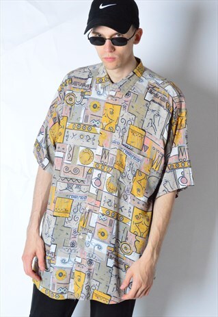 VINTAGE 80S COLOURFUL AZTEC SHORT SLEEVE SHIRT