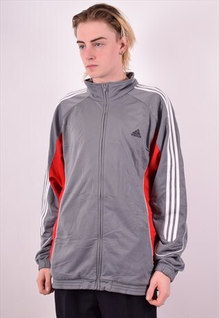 ADIDAS MENS VINTAGE TRACKSUIT TOP JACKET XL GREY 90S