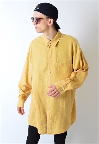 VINTAGE 90S PASTEL YELLOW LINEN LONG SLEEVE SHIRT