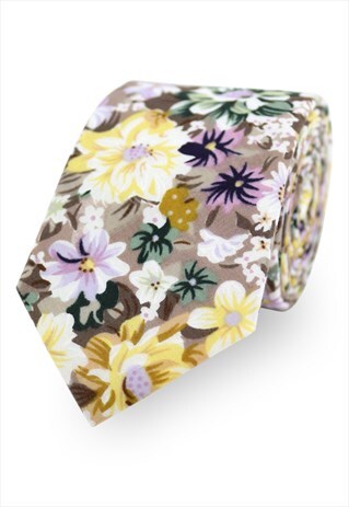 BROWN COTTON FLORAL WEDDING TIE