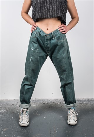 VINTAGE HIGH-WAISTED GREEN LEVI'S 501 PAINT MOM JEANS