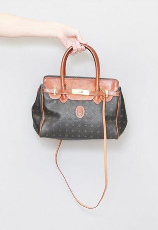VINTAGE 1980'S BLACK & BROWN BAROCCO LEATHER HANDAG