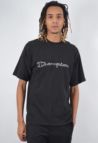 CHAMPION MENS VINTAGE T-SHIRT TOP XL BLACK 90S