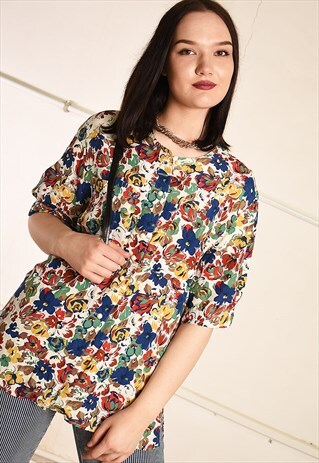 90'S RETRO FLORAL PARIS CHIC FESTIVAL BLOUSE SHIRT TOP