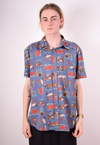 PEPE JEANS MENS VINTAGE SHIRT LARGE BLUE 90S