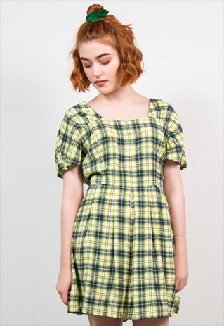 VINTAGE 90'S LIME GREEN CHECK MINI DRESS