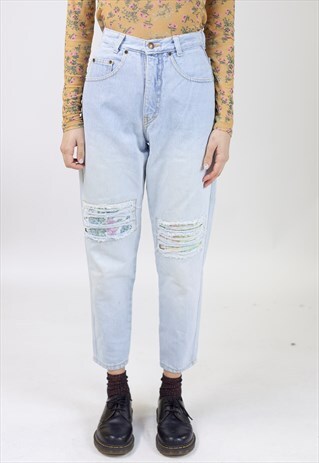 VINTAGE 90S RIPPED LIGHT BLUE DENIM JEANS