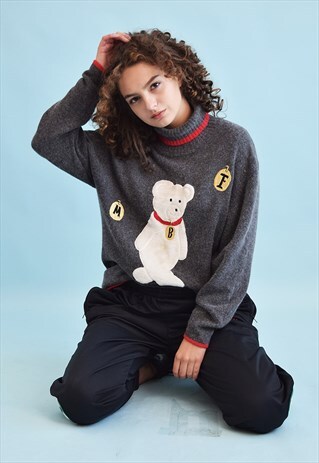 90'S RETRO CHRISTMAS EMBROIDERY WOOL OVERSIZED KNIT JUMPER