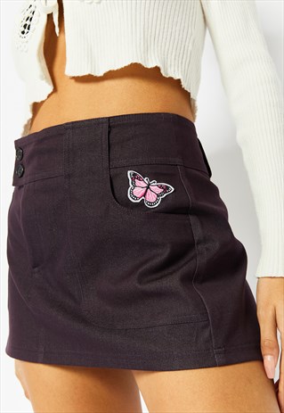 SKINNYDIP LONDON CARGO MINI SKIRT WITH EMBROIDERY IN PURPLE