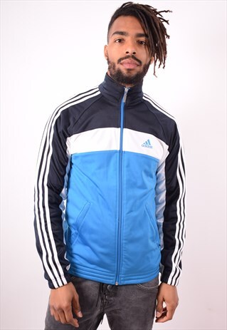ADIDAS MENS VINTAGE TRACKSUIT TOP JACKET MEDIUM BLUE 90S