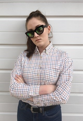 WOMENS VINTAGE 80S BURBERRY SHIRT FLANNEL CHECK BLOUSE TOP