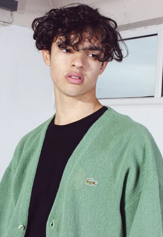 VINTAGE LACOSTE GREEN KNITTED CARDIGAN