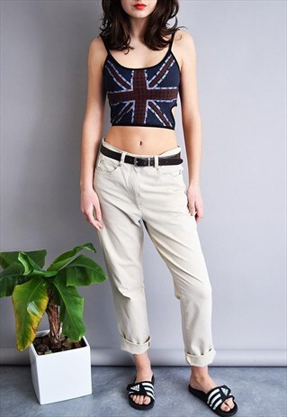 90'S RETRO HIGHWAISTED STRETCH BEIGE MOM'S JEANS