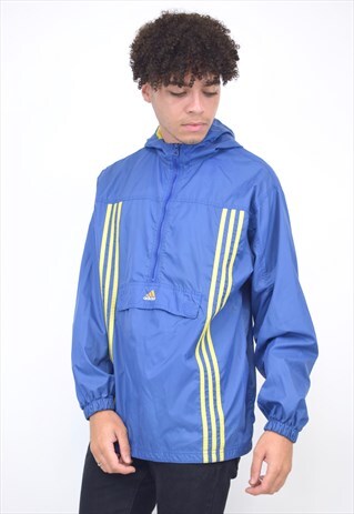 VINTAGE 90S ADIDAS BLUE YELLOW STRIPE WINDBREAKER