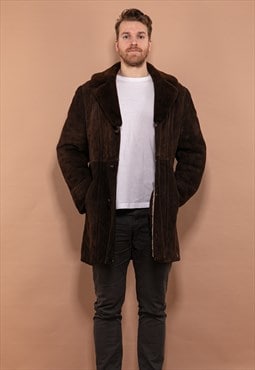 Vintage 70's Men Sheepskin Coat in Dark Brown