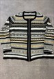 VINTAGE KNITTED CARDIGAN ABSTRACT PATTERNED ZIP UP KNIT 