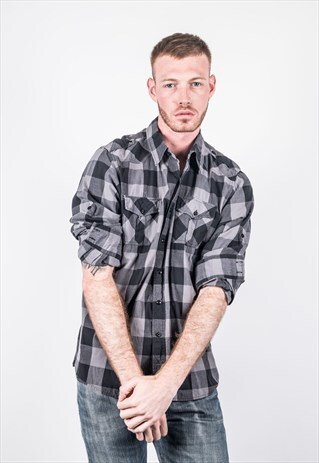 VINTAGE GREY CHECKED LONG-SLEEVED SHIRT