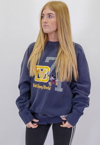 VINTAGE DISNEY DISNEYWORLD GRAPHIC SWEATSHIRT IN BLUE MEDIUM
