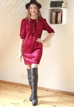 Cherry red velour vintage dress