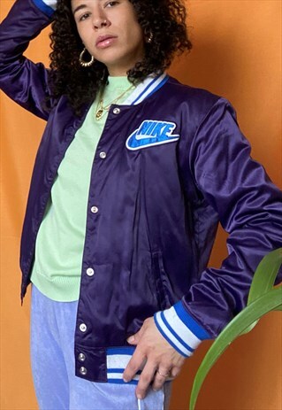 NIKE VARSITY JACKET SATIN EMBROIDERED LOGO 90S BOMBER