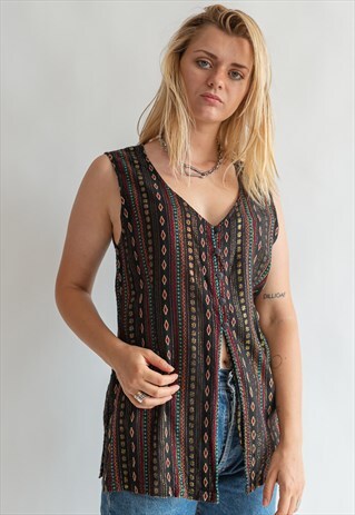 VINTAGE 70S BOHO BLOUSE VEST IN METALLIC STRIPE