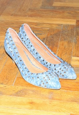 Vintage Y2K denim spike heel shoes in blue