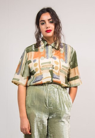 90'S VINTAGE CRAZY PATTERN SHORT SLEEVE SHIRT