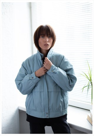 VINTAGE 70'S BLUE MINIMALIST HIGH COLLAR BOMBER JACKET