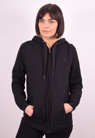 CHAMPION WOMENS VINTAGE HOODIE JACKET MEDIUM BLACK 90S