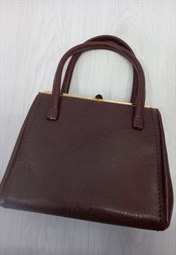 00s Brown Leather Grab Bag Clasp Fasten 