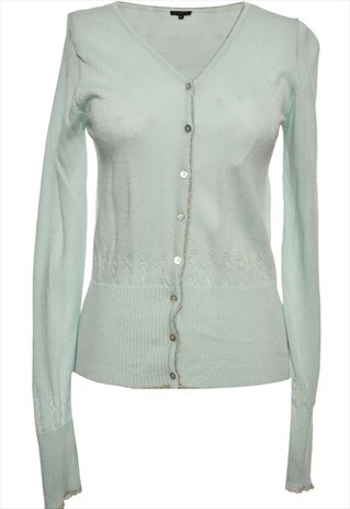 BEYOND RETRO VINTAGE BUTTON THROUGH LIGHT BLUE CARDIGAN - L