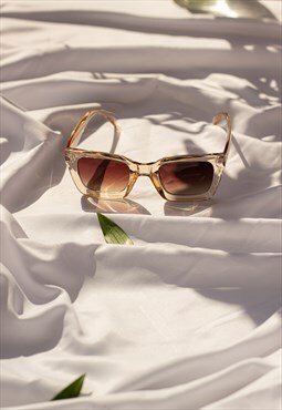Transparent Beige Chunky Bevelled Square Sunglasses