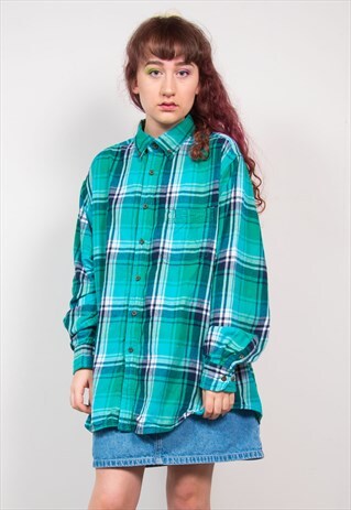 VINTAGE 90'S GREEN CHECK OVERSIZED FLANNEL SHIRT