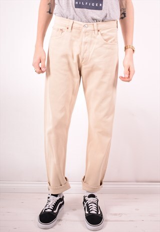 LEVI'S 501 MENS VINTAGE JEANS W32 L30 BEIGE 90S