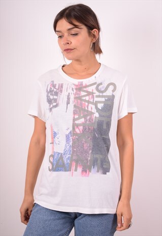 CALVIN KLEIN WOMENS VINTAGE T-SHIRT TOP SMALL WHITE 90S