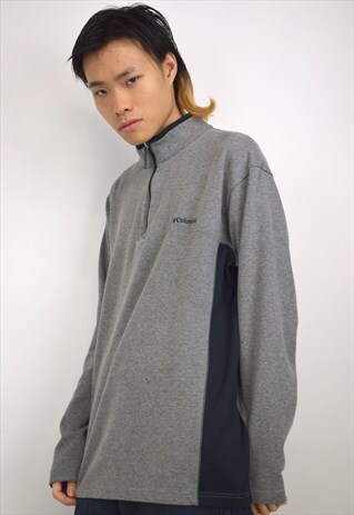 VINTAGE 90S COLUMBIA GREY BLACK PANEL 3/4 ZIP JUMPER