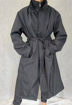 Vintage Y2K Black Maxi Faux Fur Coat, Very Long Jacket, Medi