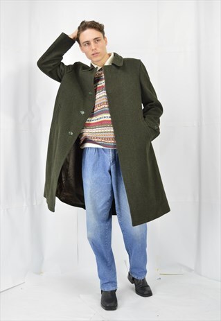 VINTAGE DARK GREEN CLASSIC 80'S WOOL COAT